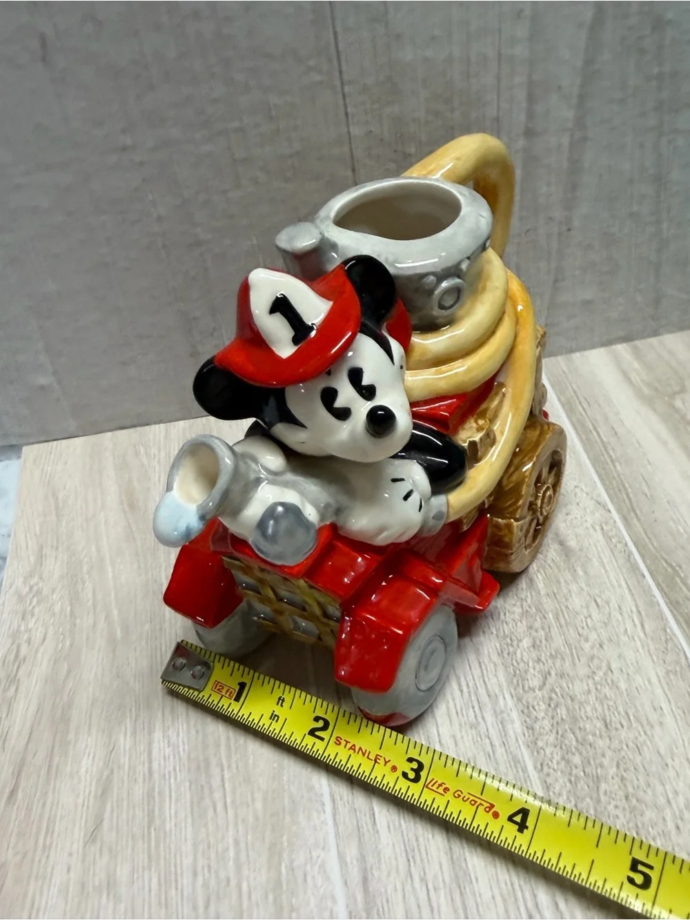 Vintage Enesco Disney Mickey's Fire Brigade Ceramic Teapot / pitcher Fire truck